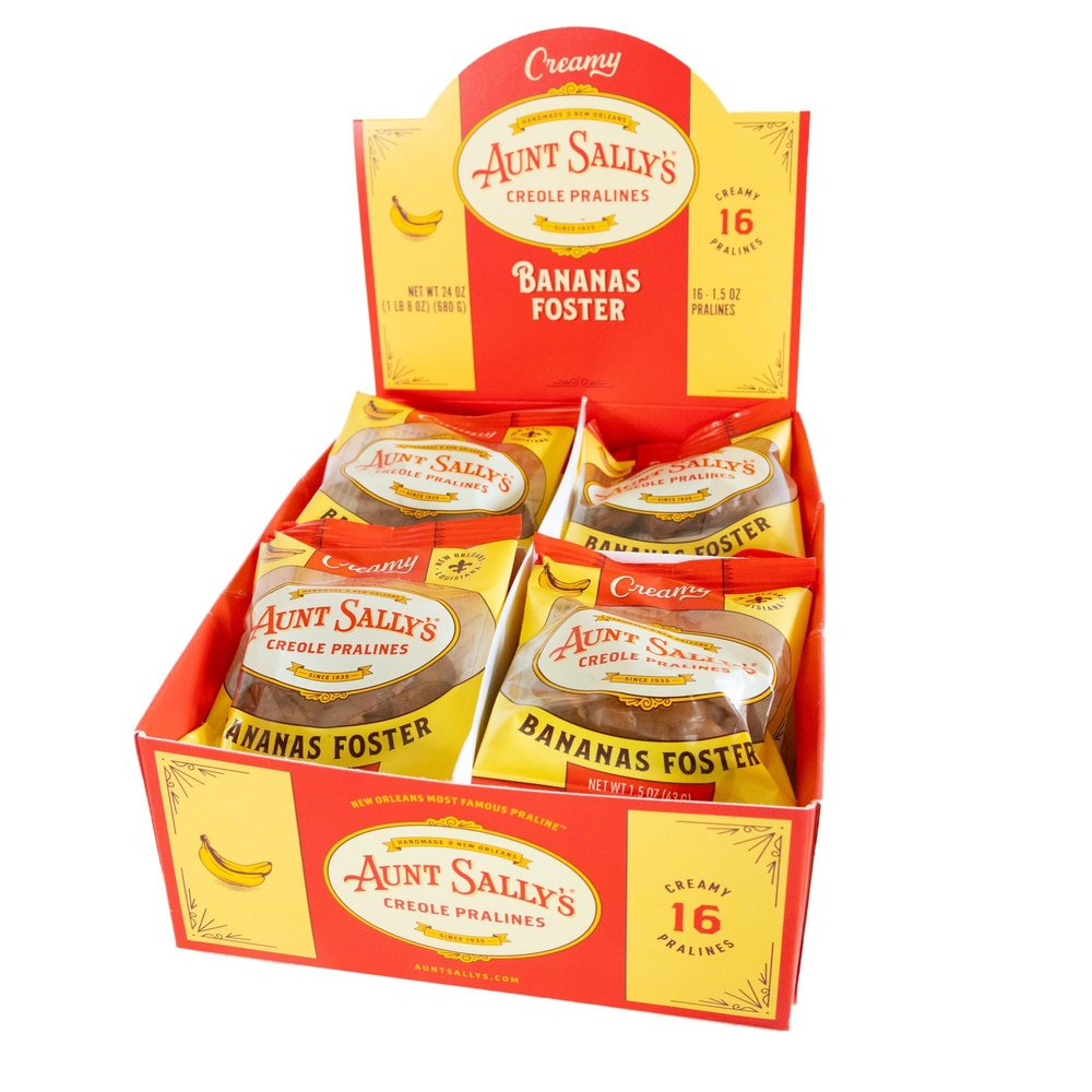 Aunt Sally's Creamy Banana Foster Pralines- 16 count box- New Orleans Most Famous Praline- Handmade Pecan Candy