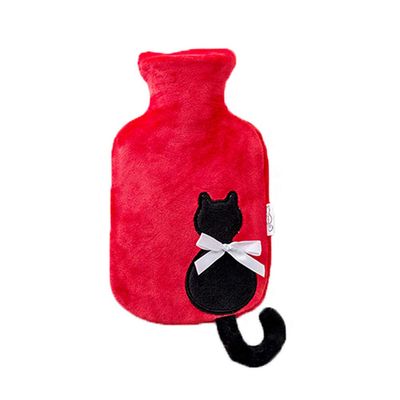 212 Main 500 ml Portable Cat Hot Water Bottle with Soft Plush Cover for Hot & Cold Therapy Pain Relief Red