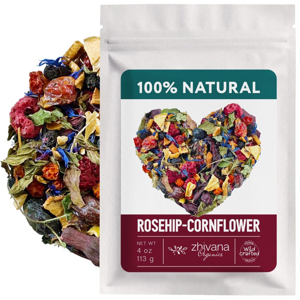 Loose Leaf Tea No Caffeine with Raspberry, Cornflower, Rosehip & Hibiscus (4oz.) Fruit Tea Summer Herbal Infusion with Wild Berries