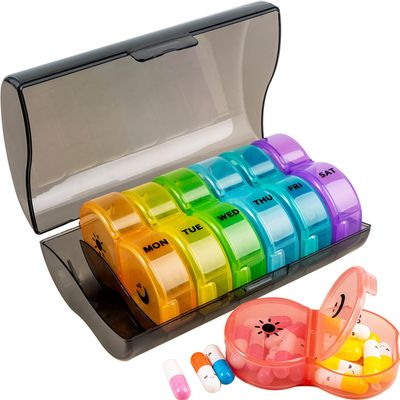 Weekly Pill Organizer 2 Time a DayPill Dispensers Pill Box 7 Day with One-Side Large Opening Design for Easy Filling 2 Times a Day AM/PM Pill Case, for Vitamins/Fish Oils (Black Color)