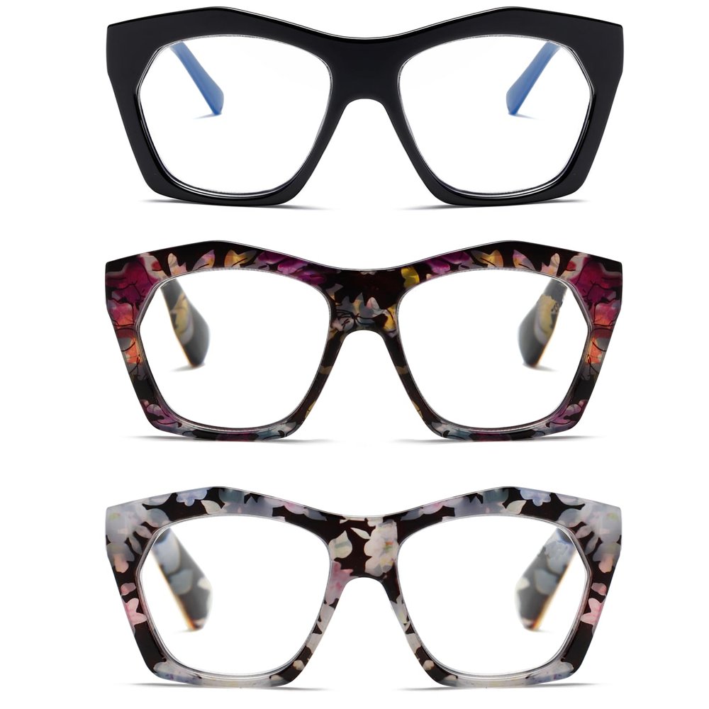 Viseng 3 Pack Oversized Frame Design Women's Reading Glasses, Blue Light Blocking Computer Reader +2.25