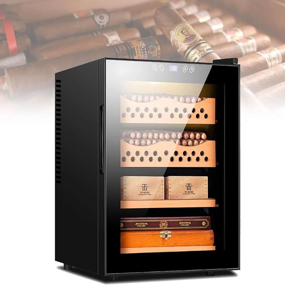 Electric Cigar Humidor Cabinet, 50L Cigar Humidors,300 Counts with Spanish Cedar Cedar Wood Shelf & Drawer, for Cigar Enthusiasts