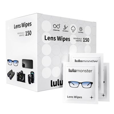 Lulumonster Lens Cleaning Wipes - Pre-Moistened Eyeglass Cleaner for Glasses, Sunglasses & Camera Lenses - Streak-Free, Scratch-Free & Ammonia-Free Formula - Individually Wrapped (150 Count)