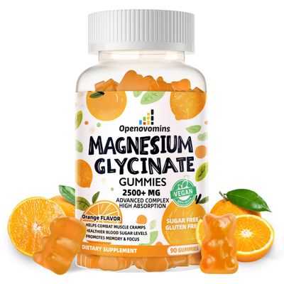Magnesium Glycinate Gummies- Sugar Free Magnesium Potassium Supplement with Vitamin D, B6, CoQ10 for Calm Mood & Sleep Support - 90 Orange Gummies