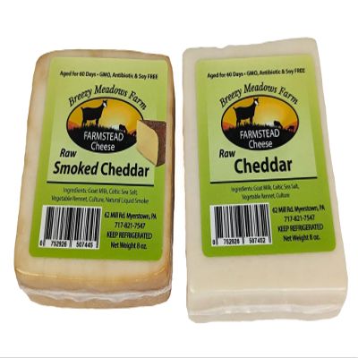 Breezy Meadows Farm Raw Smoked Cheddar (4 x 8 oz Block) and Raw Cheddar (4 x 8 oz Block)