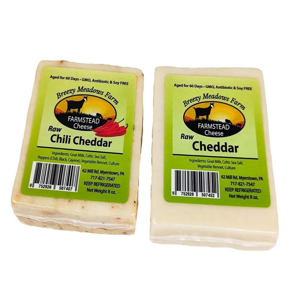 Breezy Meadows Raw Chili Cheddar (2 x 8 oz Block) and Raw Cheddar (2 x 8 oz Block)