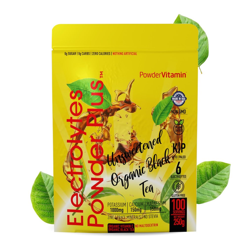PowderVitamin Electrolytes Powder Plus (100 Servings) Unsweetened Black Tea Electrolyte Powder Keto,SugarFree,Pink Himalayan Salt,1000mgPotassium,150mgCalcium,150mgMagnesium,Hydration Powder NO STEVIA