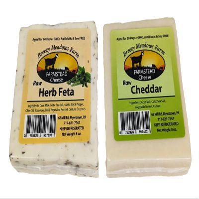 Breezy Meadows Farm Raw Herb Feta (2 x 8 oz) and Raw Cheddar (2 x 8 oz)