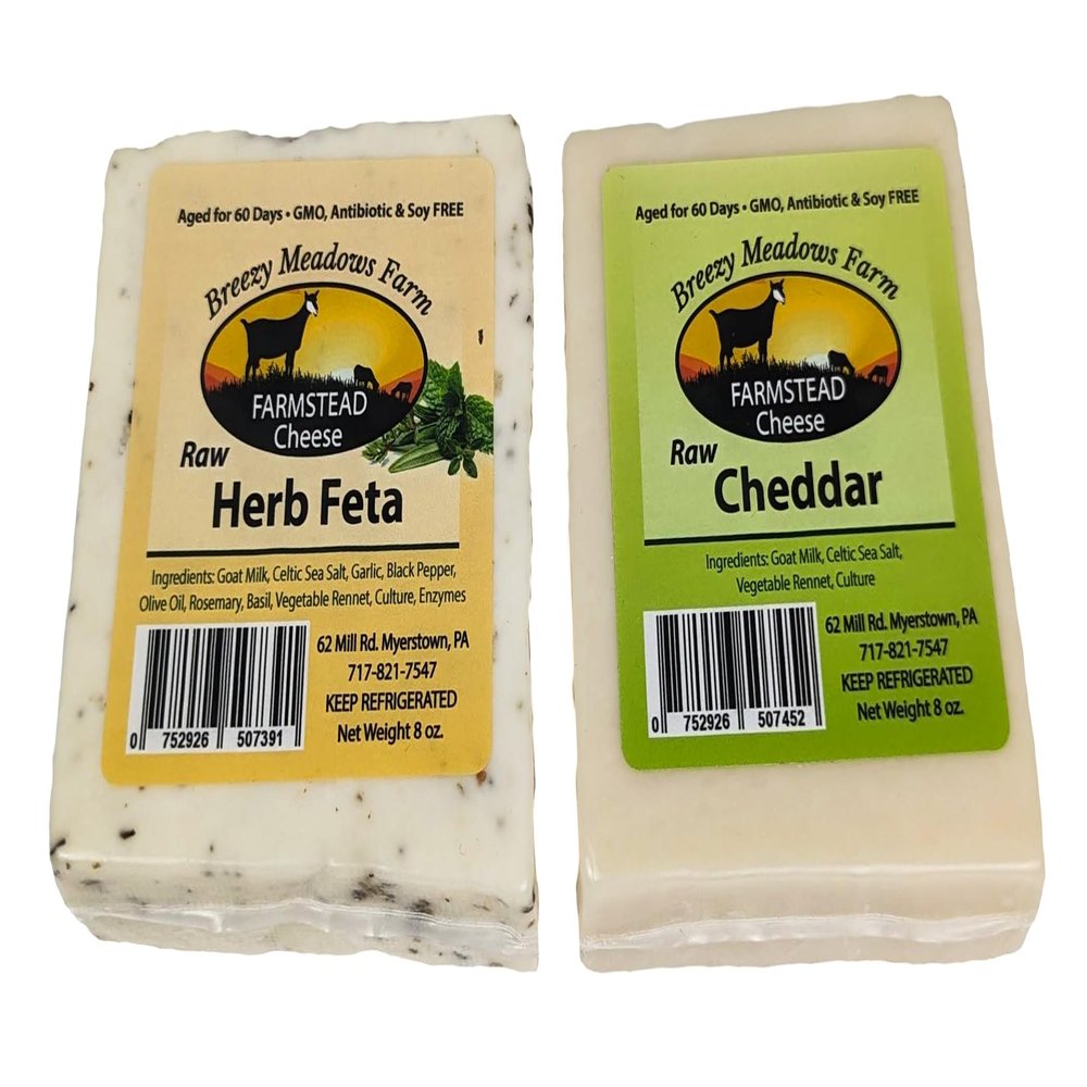 Breezy Meadows Farm Raw Herb Feta (2 x 8 oz) and Raw Cheddar (2 x 8 oz)