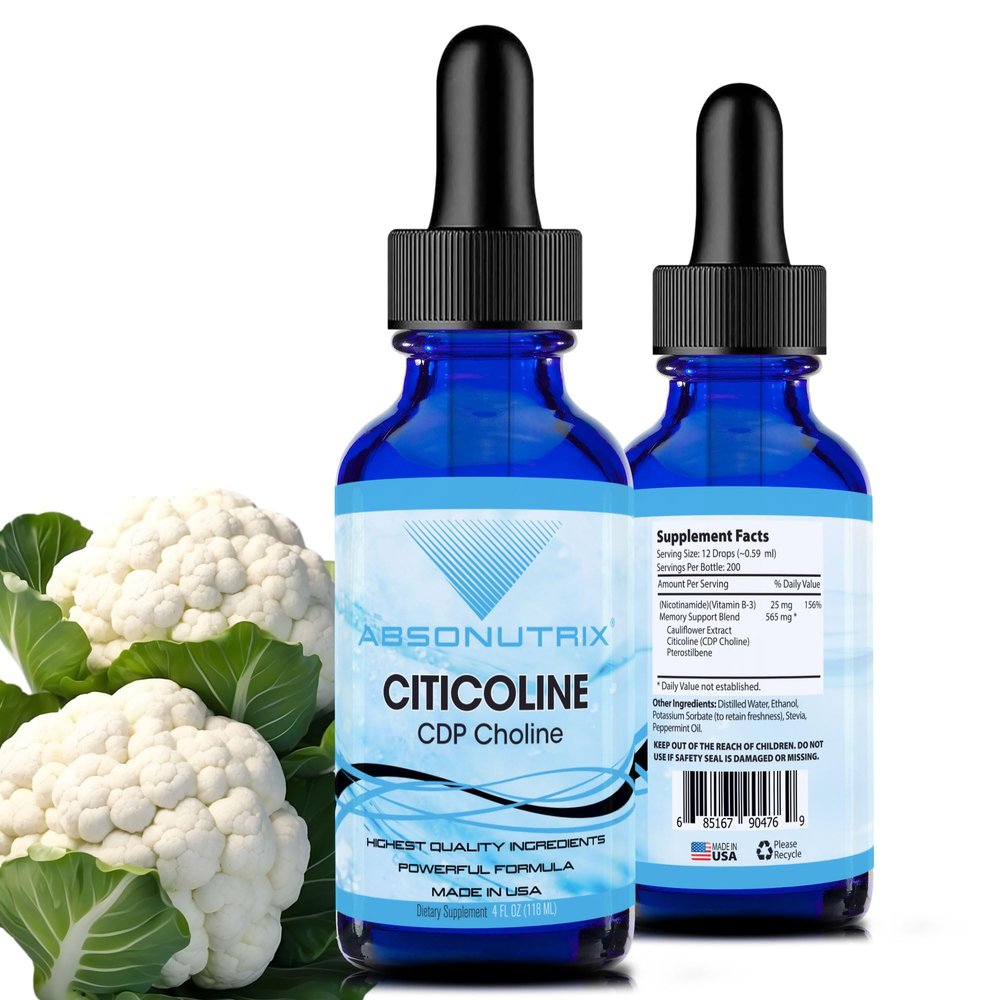 Absonutrix Citicoline 590 mg, 4 Oz Bottle, 200 Servings, Made in USA, Quick Absorption, Quality Potent Ingredients, Non-GMO, GMP Certified, Cruelty-Free Products