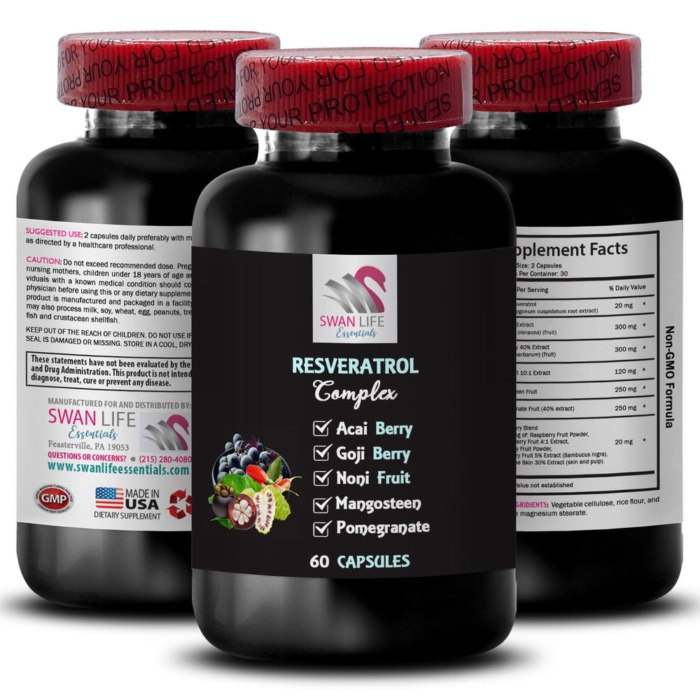 Energizing Support - RESVERATROL COMLEX - Whole Fruit, Natural Combination, Black Cherry Balance, Daily Antioxidants, Polyphenol Complex, Grape Skin Boost, Berry Fusion, Active 1 Bottle 60 Capsules