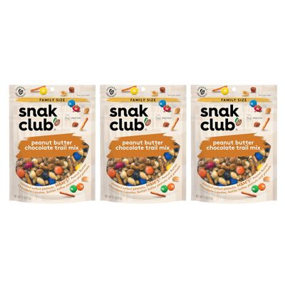 Snak Club Peanut Butter Chocolate Trail Mix with Peanuts, Peanut Butter M&MS, Toffee Peanuts, and Pretzels, 11 oz Resealable Bags, 3 Pack