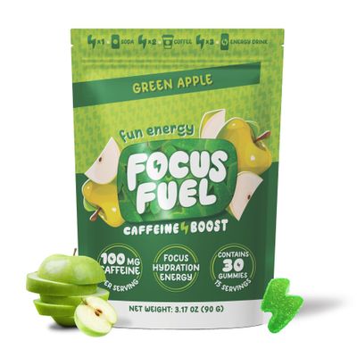 FocusFuel Energy Chews  Green Apple Flavor (15 Servings)  100mg Caffeine + B12, Magnesium, Alpha GPC  Boost Focus & Energy  No Crash or Jitters
