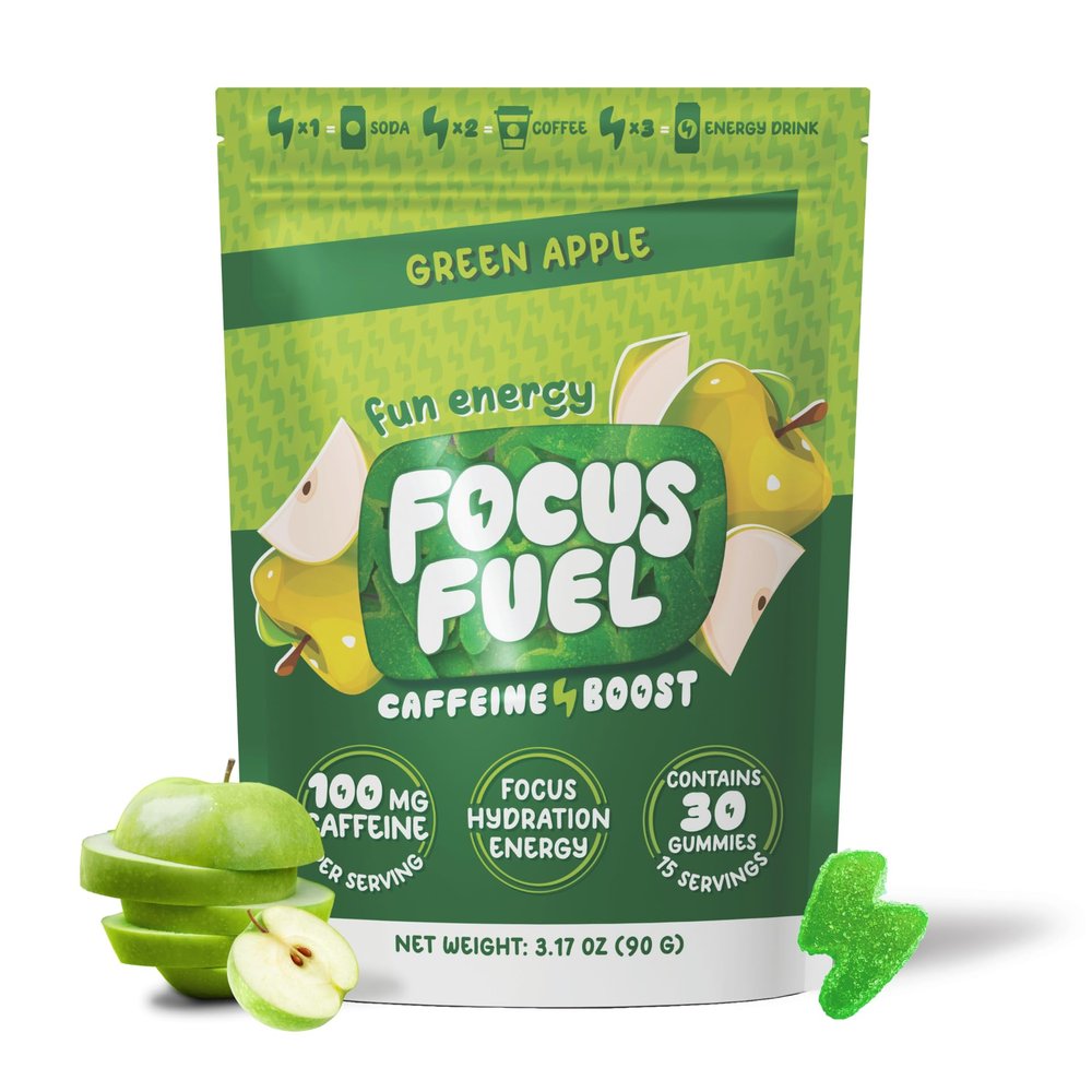 FocusFuel Energy Chews  Green Apple Flavor (15 Servings)  100mg Caffeine + B12, Magnesium, Alpha GPC  Boost Focus & Energy  No Crash or Jitters