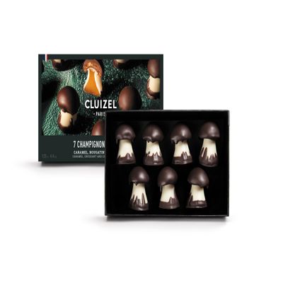 Cluizel Champignon Chocolate Mushrooms, 7 Count, Caramel and Nougatine Filled
