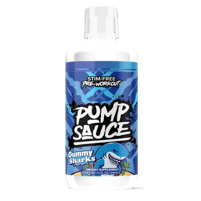 Pump Sauce Pre-Workout - 32 oz, Gummy Sharks, No Caffeine, Full Spectrum Liquid, Gluten Free, Vegan, Zero Sugar