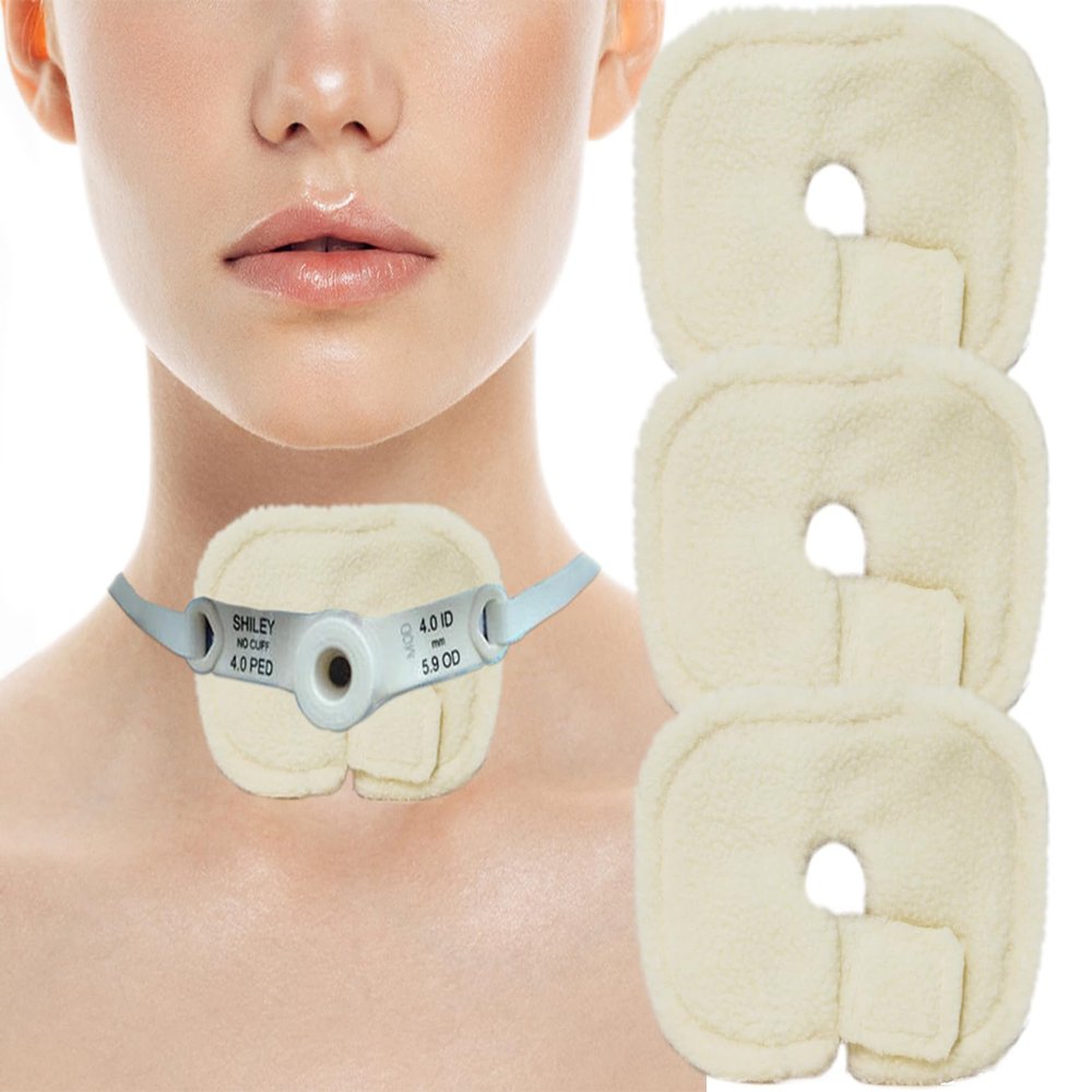 3PCS Trach Pads, Reusable Trach Tube Covers, Tracheostomy Dressing Pads Tracheostomy Tube Holder Pad, Tracheostomy Trach Tube Supplies, Trach Pads for Adaptive Surgical Tracheostomy Pad (Rice-White)