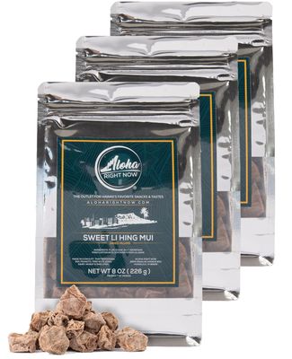 Aloha Right Now - Sweet Li Hing Mui Crack Seed Dried Plums - 8 oz (Pack of 3) - Li Hing Mui Candy for Snacking & Flavoring any Iced Beverage - Preserved Sweet Sour & Salty Asian Fruit Plum Seeds, Hawaiian Snacks