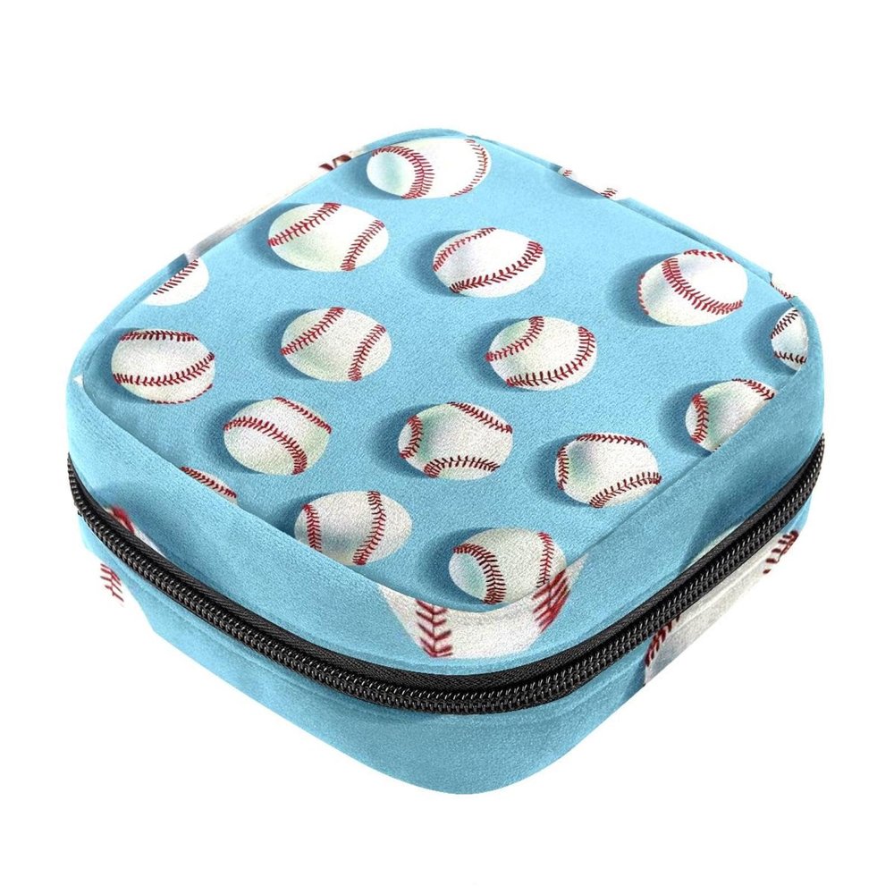 Baseball Ball Background Sanitary Napkin Storage Bag, Portable Menstrual Pad Bag for Teen Girls Tampons Sanitary Pads for Women Ladies
