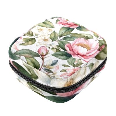 Pink Flowers with Leaves Cosmetic Bags for Women - Cosmetic Bag Women Handbags Purses Makeup Organizer Storage Makeup Bag Girls Pencil Case Bags