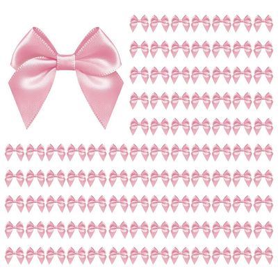 100 PCS Pink Bows for Gift Wrapping, 2.75" Satin Ribbon Bows with Double-Sided Tape, Small Bows for Crafts, Bow Decor, Mini Bows Decorations for Party Baby Shower Birthday Wedding (Pink)