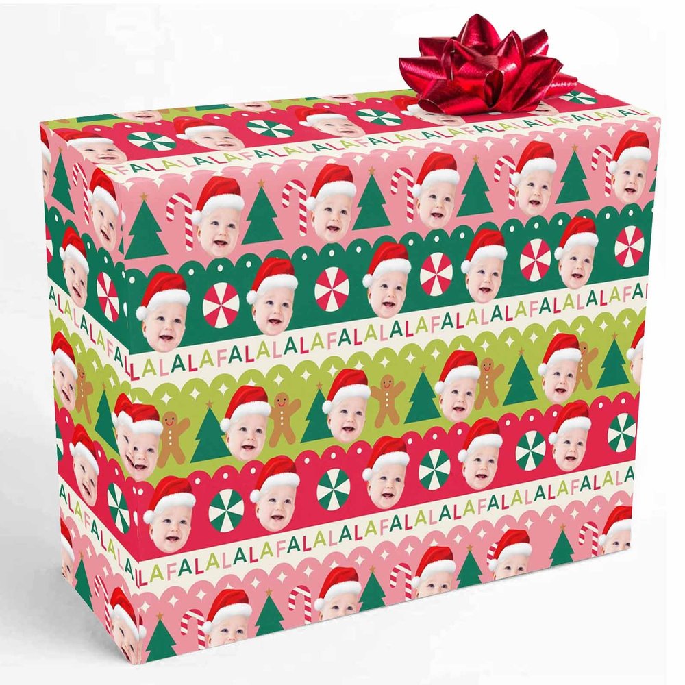 Customized Gift Wrapping Paper Roll with Photo, Custom Face Merry Christmas and Happy New Year Gift Wrapping Paper Roll with Printed Face for Mom Dad Grandma Grandpa Birthday Wedding 2 Rolls