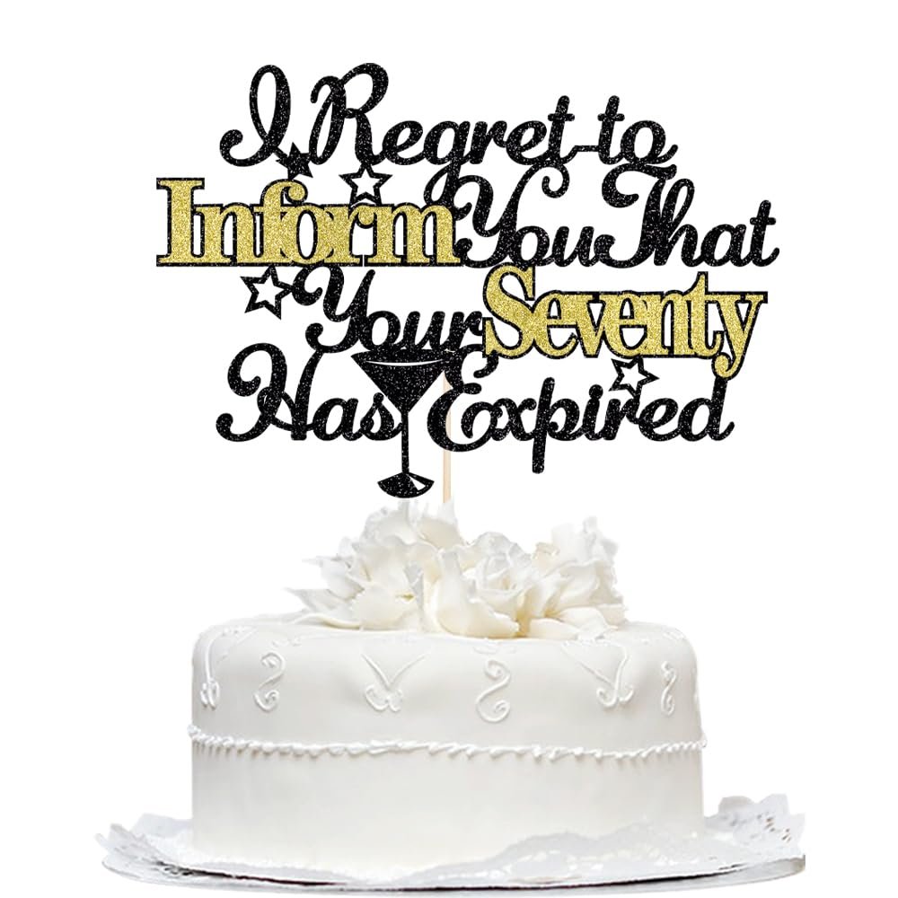 Bekaterea 70th Black Glitter Cake Topper-I regret to inform you that your childhood has expired You're an Adult Birthday Cake Decorations,Men and Women 70th Birthday Party Decorations (seventy)