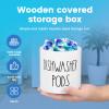 kaimenhong Laundry Pods Containers, Wood Laundry Detergent Pods Container with Lid, Round Dishwasher Pods Holder, Dishwasher Tablet Container for Kitchen Decor and Accessories, 4.74.75.1in (White) view 2