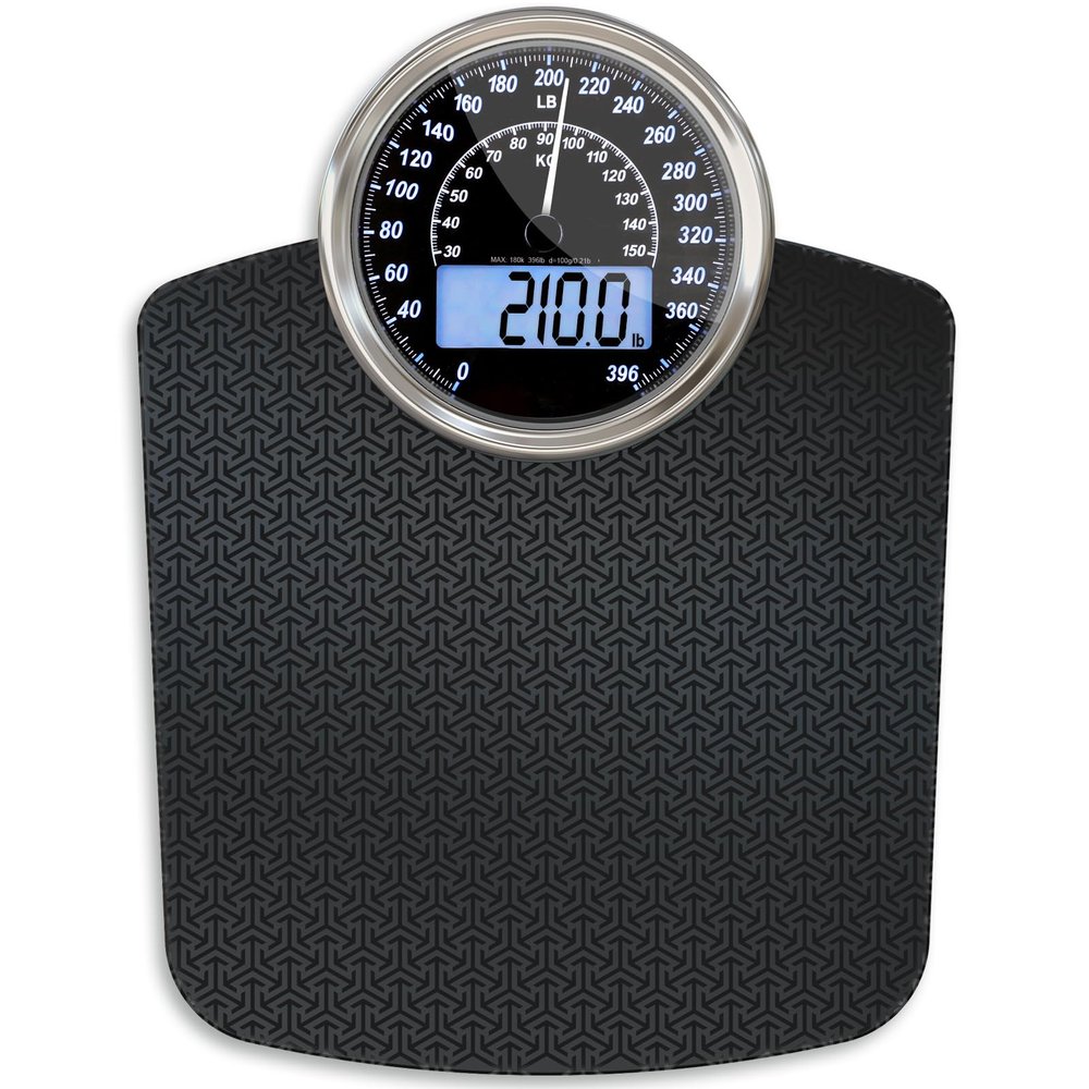 Adamson Hybrid 2-in-1 Analog & Digital Weighing Scale for Body Weight up to 400lbs - Thick Tempered Glass - Extra Large Display - Easy to Read Digital Bathroom Scale - New Version - Black Matrix