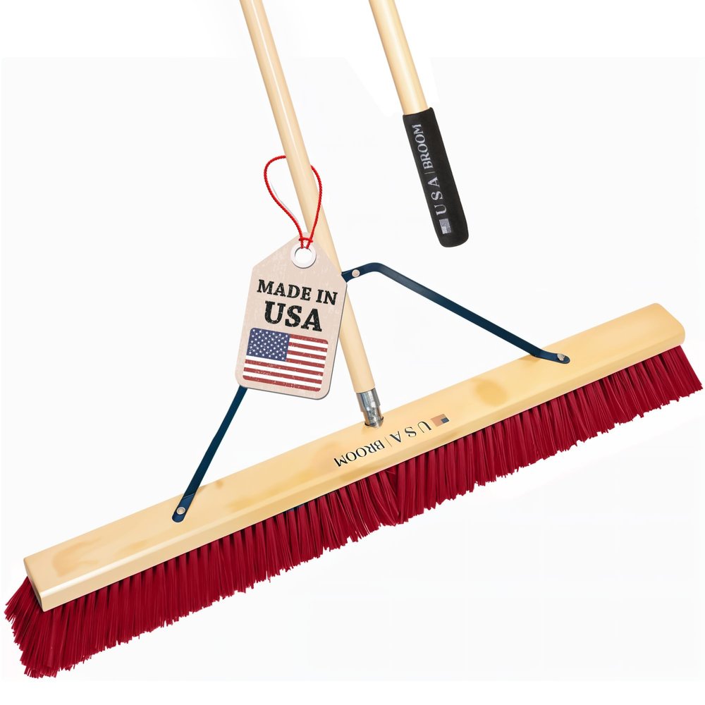 1-Pack - 36" Soft/Fine Sweep Indoor Push Broom with 60" Handle. Ideal for Epoxy & Polished Floors. Durable American Made Steel Brackets-All Stainless Steel Hardware. No Plastic. 100% USA Made
