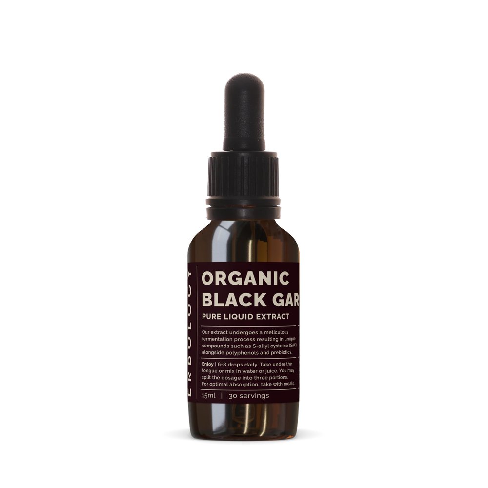Erbology Organic Black Garlic Pure Liquid Extract 0.5 fl oz - 30 Servings - Made from the Finest French Garlic - Small Batch