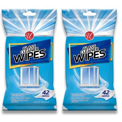 84 Glass Pre Moistened Wipes Clean Window Mirror Surface Streak Free 5.9"X7.9" 42 Count, Pack of 2 Use on Mirrors Glass Tables Windows Kitchen Home Auto Resealable Package All Purpose Wipe Cleaning