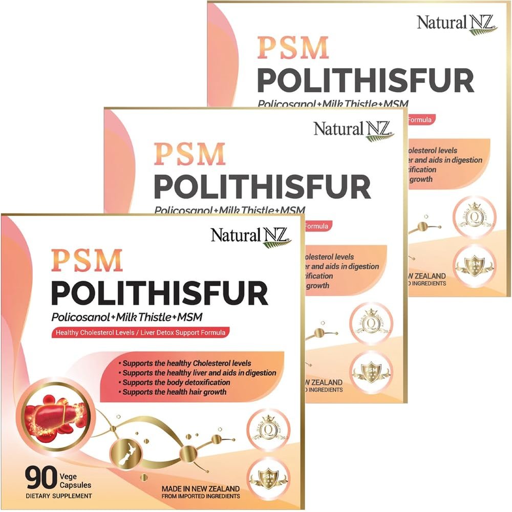 Natural NZ Polithisfur (Policosanol + Milk Thistle + MSM) 90 Vege Capsules (3)