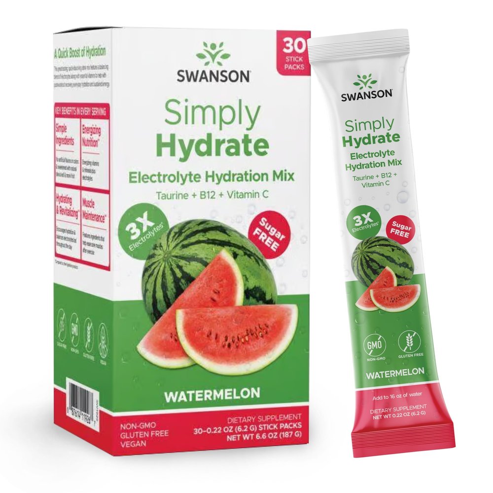 Swanson Simply Hydrate Sugar-Free Electrolyte Mix for Athletes and Active Adults Seeking On-the-Go Hydration - Variety Pack (30 Packets)
