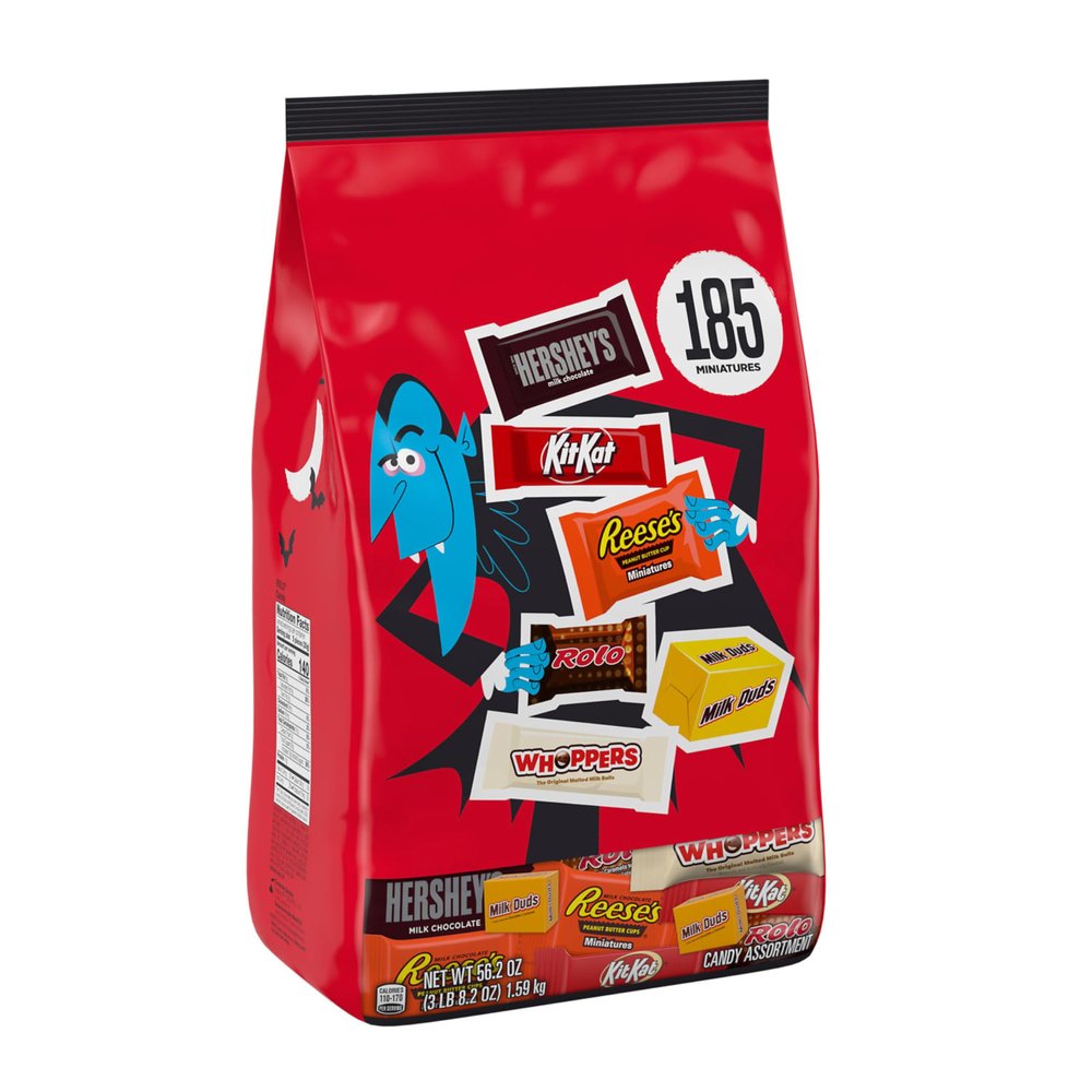 Hershey Miniatures Assorted Flavored, Halloween Candy Bag, 56.2 oz (185 Pieces)