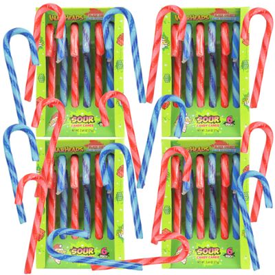 Sweetzo - Sour Christmas Candy Canes, Black Cherry and Blue Raspberry Flavored Treats, Holiday Party Favors, 2.64 Ounces Each (Pack of 4)