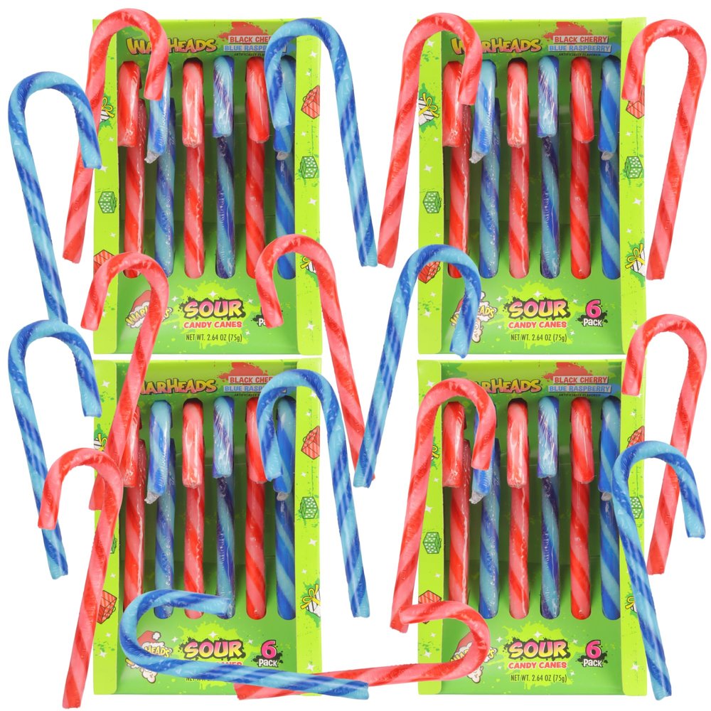 Sweetzo - Sour Christmas Candy Canes, Black Cherry and Blue Raspberry Flavored Treats, Holiday Party Favors, 2.64 Ounces Each (Pack of 4)