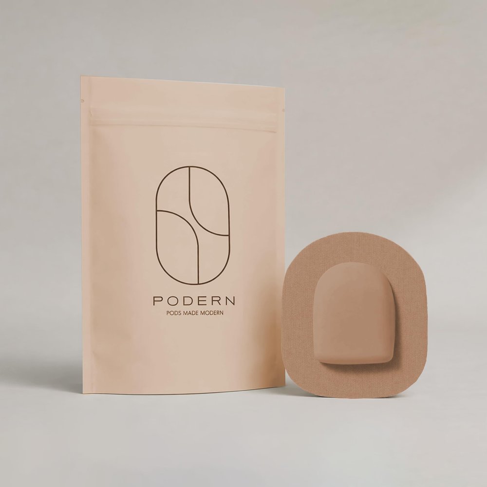 Podern Skin Tone Set - Reusable Omnipod Cover - Slim, Low-Profile, Matte Finish for Diabetic Insulin Pumps and Matching Overlay Tapes (N3)