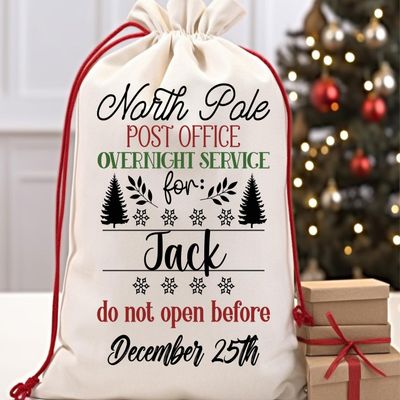 Personalized Drawstring Christmas Sack, Christmas Eve Box Large Sack Bags, Christmas Gift Bags for Christmas Presents, Large Santa Sack Bags, Santa Bags Gift Sack Christmas Santa for Kids or Adults