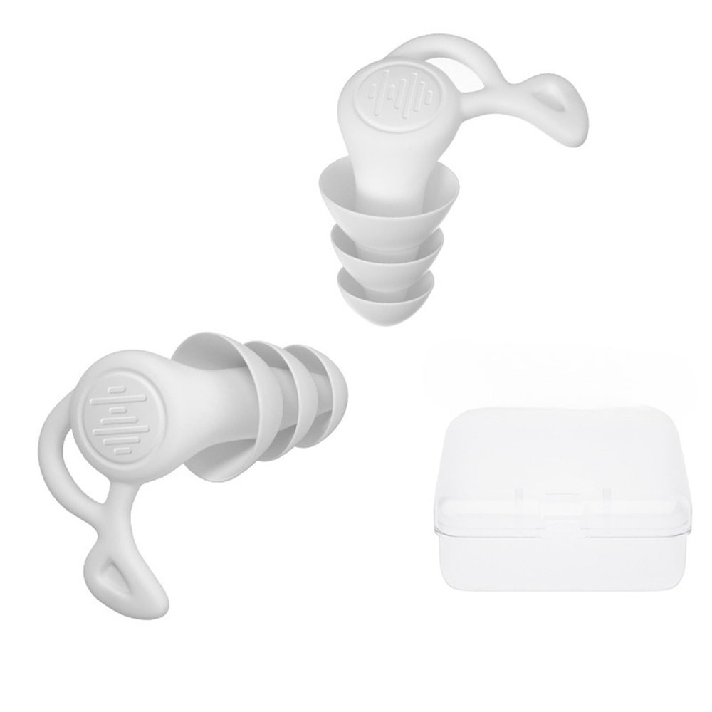 3 Layer Anti Noise Silicone Reusable Earplugs Waterproof Swimming Ear Plugs Sleeping Diving Surf Soft Comfort Protector(White)