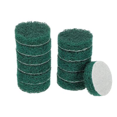 HARFINGTON 12pcs Scrubber Scouring Pads 180 Grits 2 Inch Drill Power Brush Hoop and Loop Surface Conditioning Disc Drill Scuffing Disc Scrub Pads for Home Kitchen Cleaning, Green