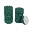 HARFINGTON 12pcs Scrubber Scouring Pads 180 Grits 2 Inch Drill Power Brush Hoop and Loop Surface Conditioning Disc Drill Scuffing Disc Scrub Pads for Home Kitchen Cleaning, Green view 1