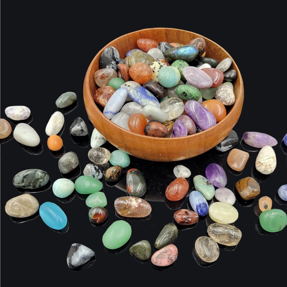 100Pcs+ (0.7lb) Bulk Gemstones and Crystals Set,25Types Tumbled Polished Stones Crystals for Jewelry Making,Chakra Stones Rocks and Minerals (0.7lb/100-120pcs)