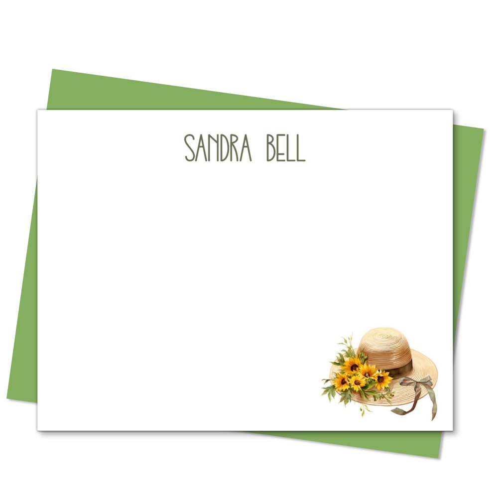 Cathy Wraps Sunflower Note Cards with Envelopes, Personalized Floral Stationery Set for Women, Set of 12 Flat Notecards