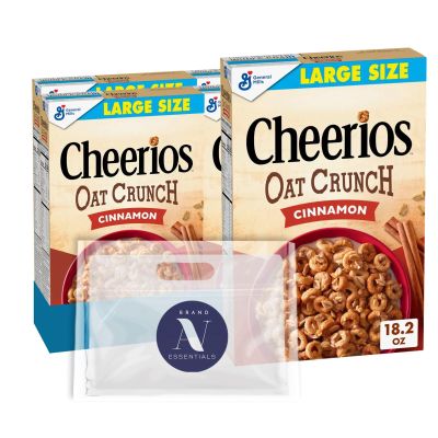 Cheerios Oat Crunch 4-Pack of Cinnamon Large Size Cereal, Gluten Free Heart Healthy with Whole Grain Oats 18oz Box + 1 Utility Freebie by Lavinia