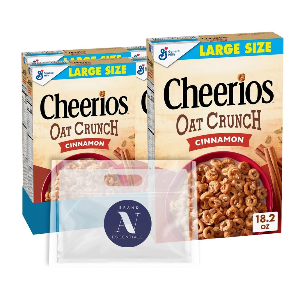 Cheerios Oat Crunch 4-Pack of Cinnamon Large Size Cereal, Gluten Free Heart Healthy with Whole Grain Oats 18oz Box + 1 Utility Freebie by Lavinia