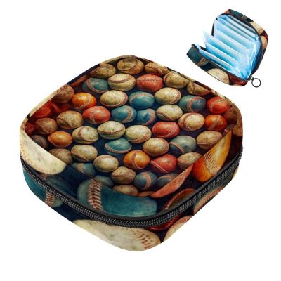 Baseball Ball Background Sanitary Napkin Storage Bag, Portable Menstrual Pad Bag for Teen Girls Tampons Sanitary Pads for Women Ladies