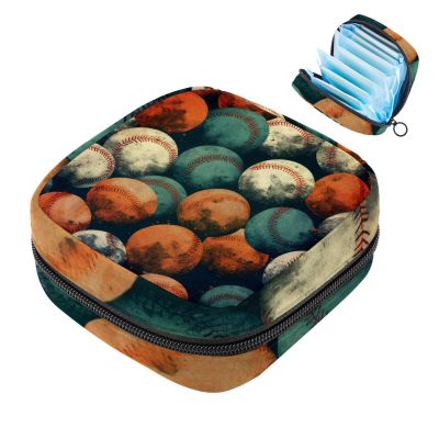 Baseball Ball Background Sanitary Napkin Storage Bag, Menstrual Cup Pouch, Small Makeup Sanitary Pads Organizer,Small,Portable,Large Capacity for Girls
