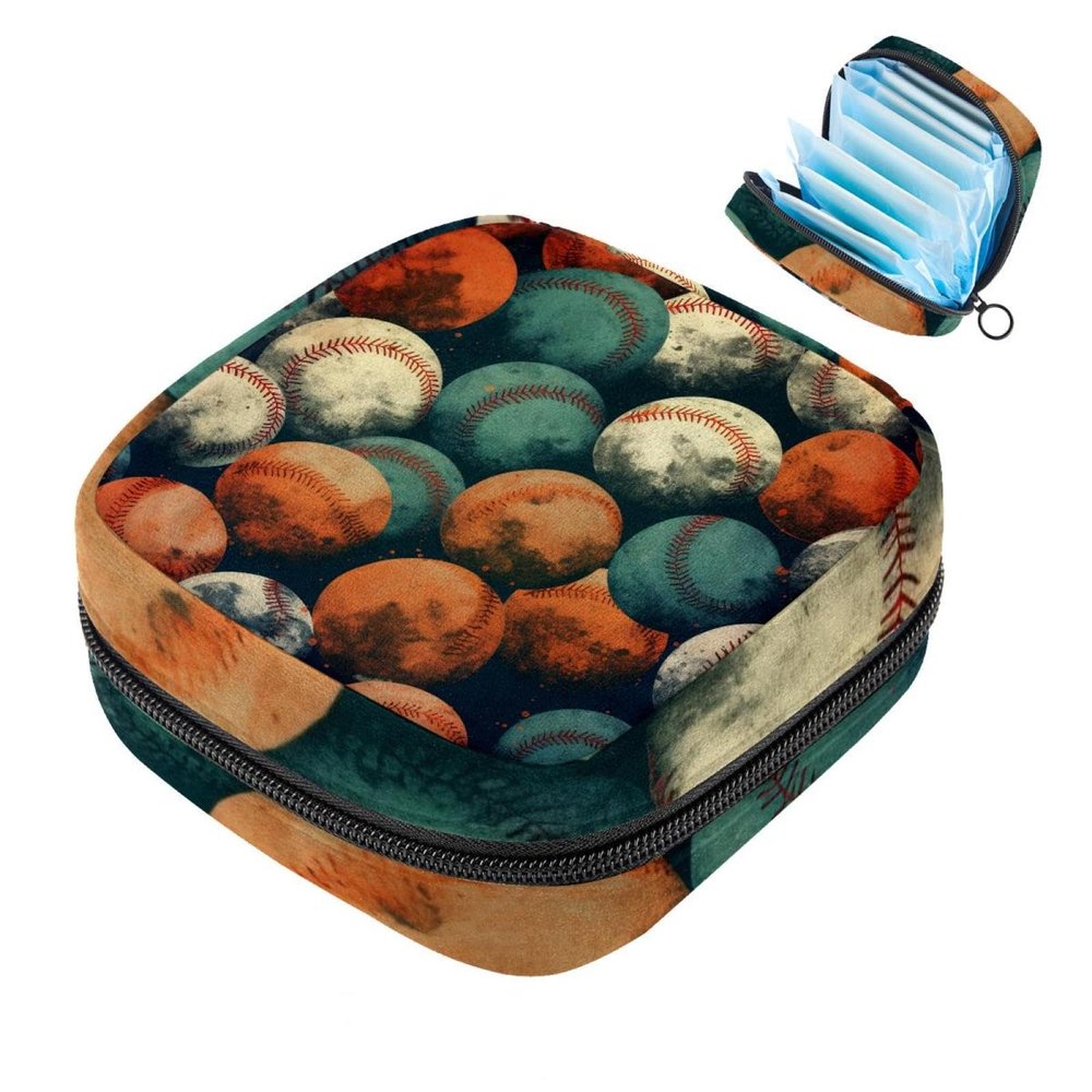 Baseball Ball Background Sanitary Napkin Storage Bag, Menstrual Cup Pouch, Small Makeup Sanitary Pads Organizer,Small,Portable,Large Capacity for Girls