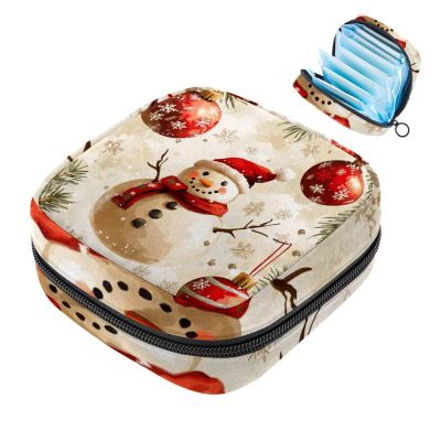 Merry Christmas Snowman Period Pouch, Portable Tampon Storage Bag for Sanitary Napkins, Tampon Holder for Purse Feminine Product Organizer, First Period Gifts for Teen Girls School